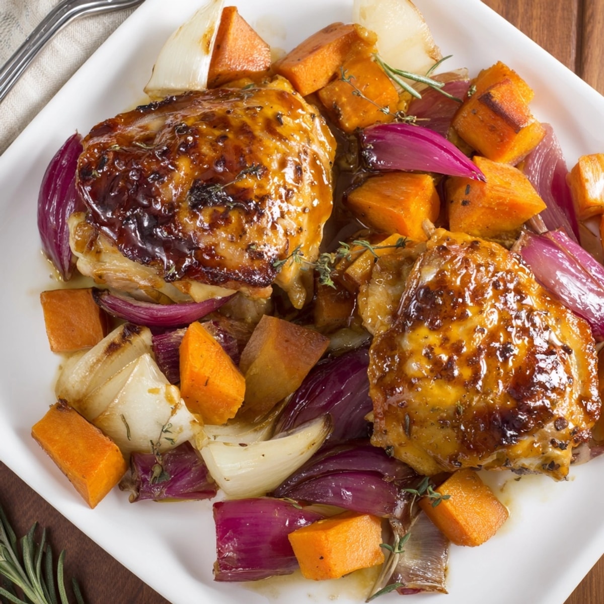 Golden Honey-Glazed Chicken with Roasted Root Vegetables: A warm, savory autumn dinner.
