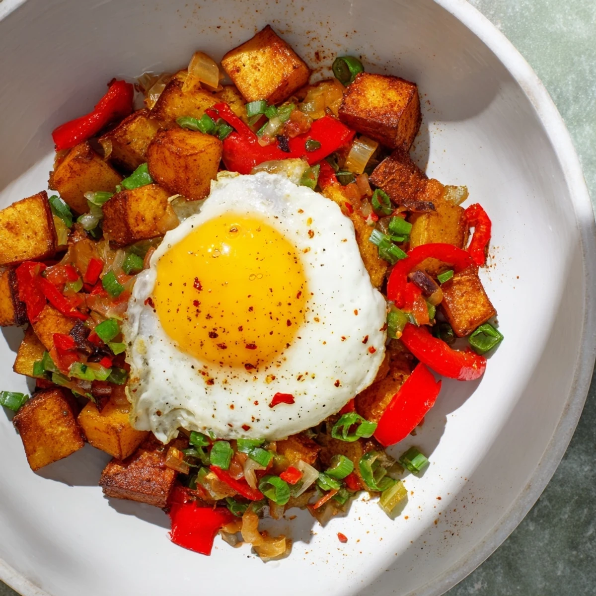 Golden potatoes and perfectly cooked eggs star in this delicious Simple Skillet Egg and Potato Hash.