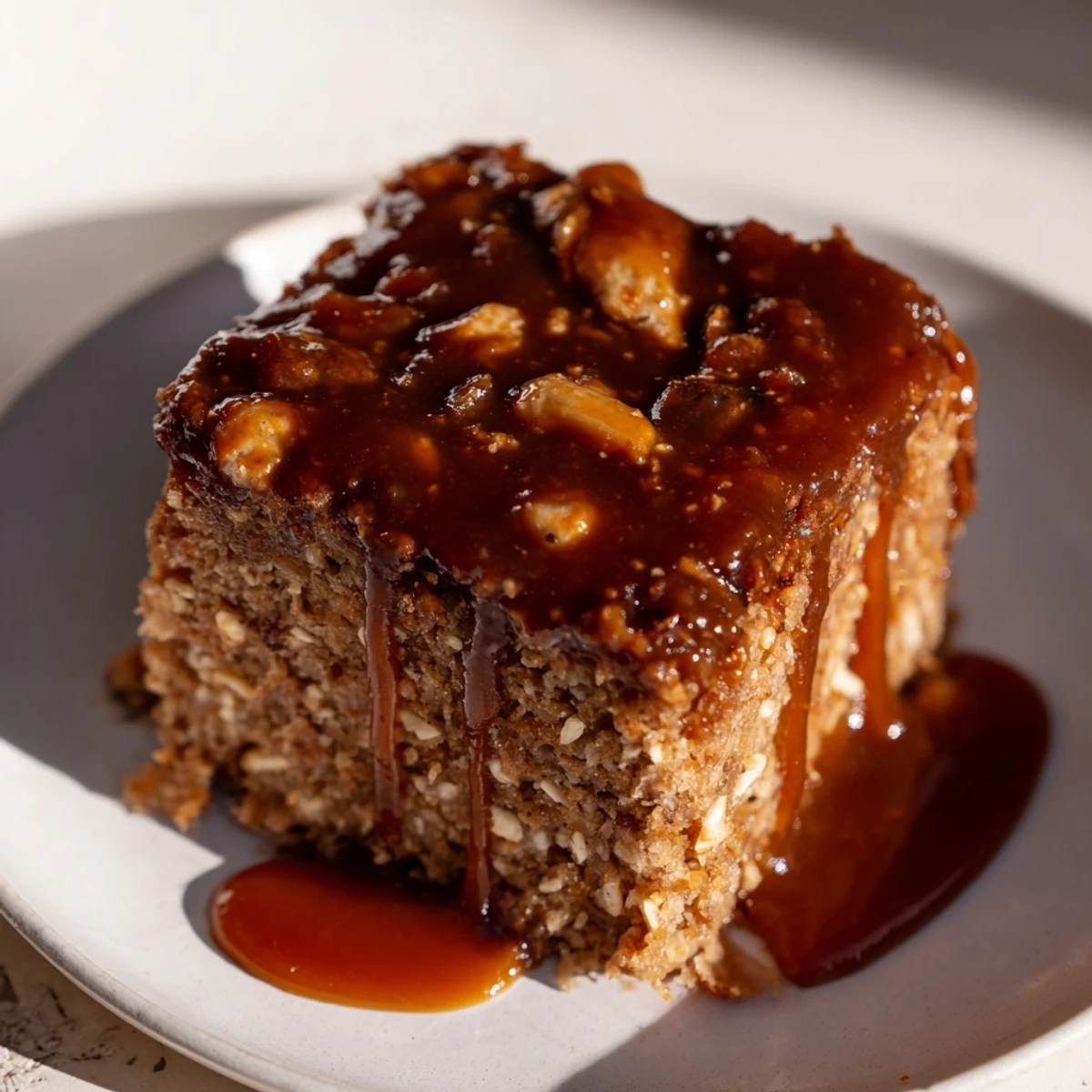 A close-up of a freshly baked Weekend Cabin-Style Sticky Toffee Pudding, ready to serve with a scoop of ice cream.