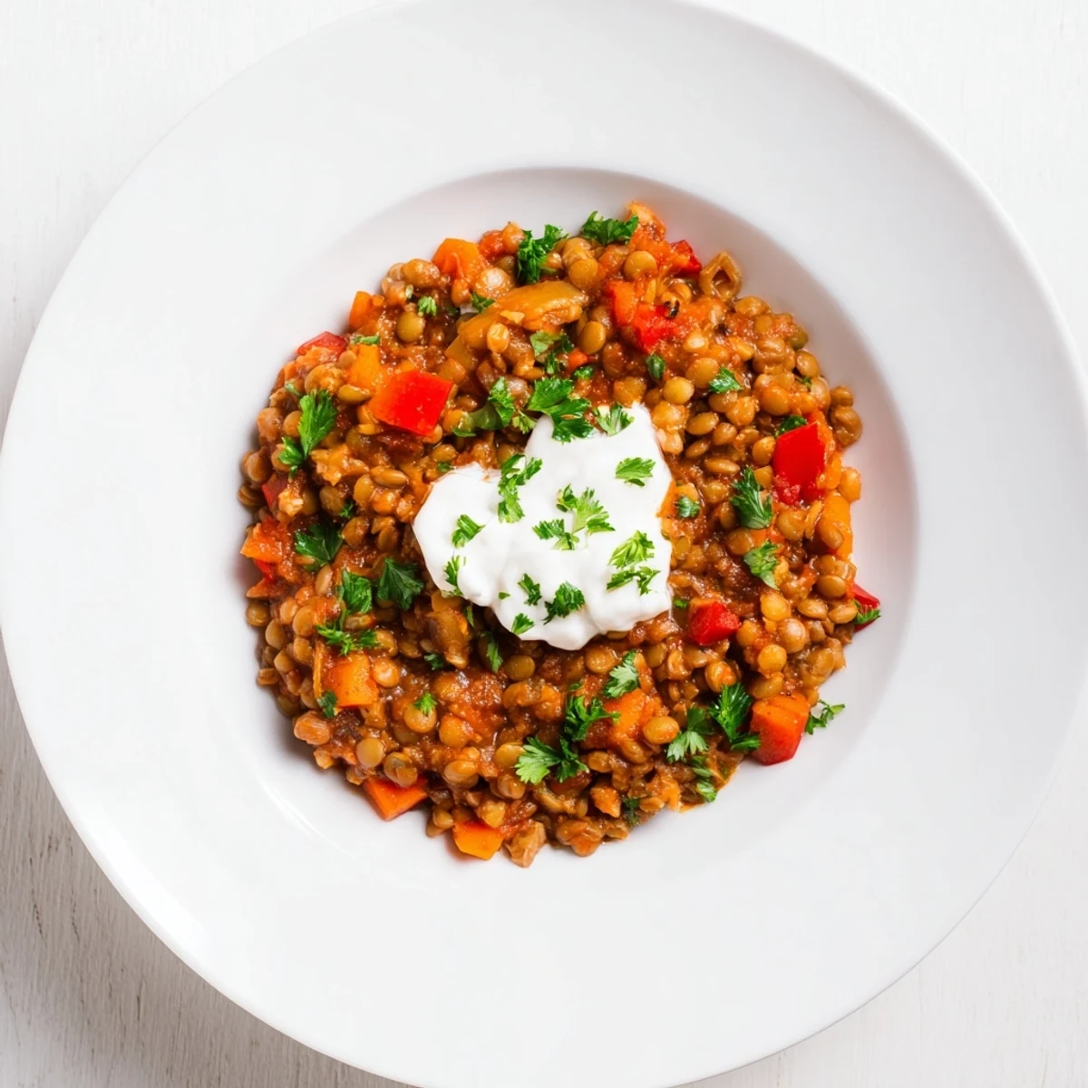 Steaming bowl of Wheat-Warm Hearty Lentil Curry, a flavorful, Indian-inspired vegetarian meal with fresh cilantro.