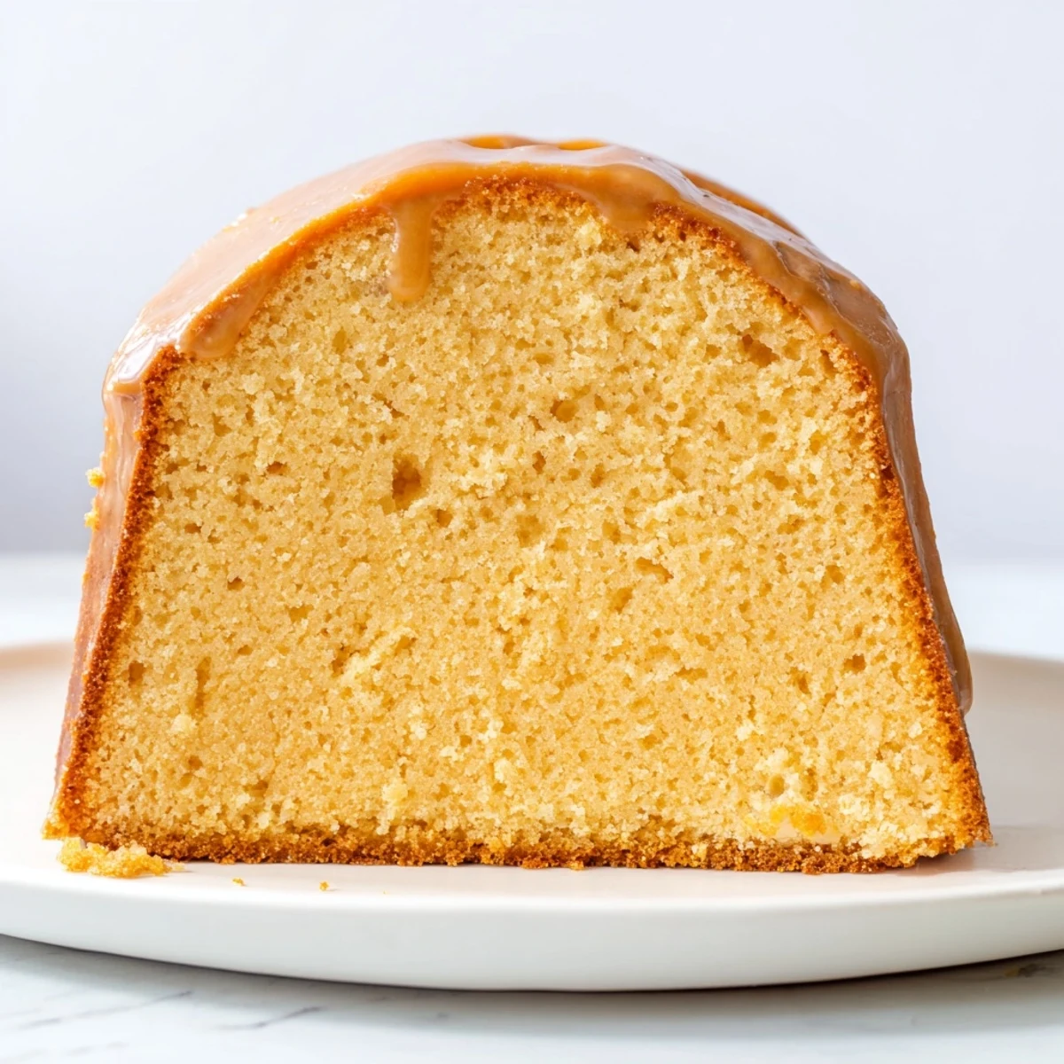 Golden honey pound cake, sliced and ready to serve, with a glistening honey glaze, delicious and moist.