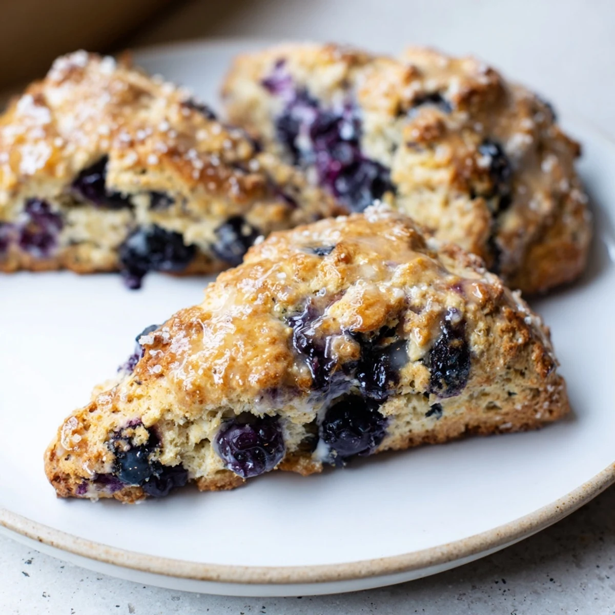 Golden-brown Rustic Birch-Warm Blueberry Scones, freshly baked and ready to be enjoyed warm.