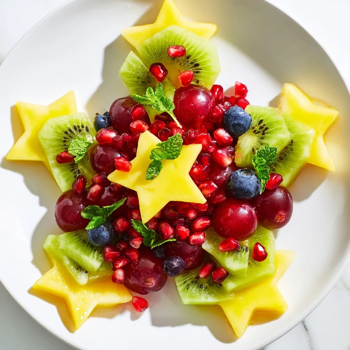 Fresh pomegranate and mint star fruit platter bursting with jewel-toned fruits, ready to serve beautifully.