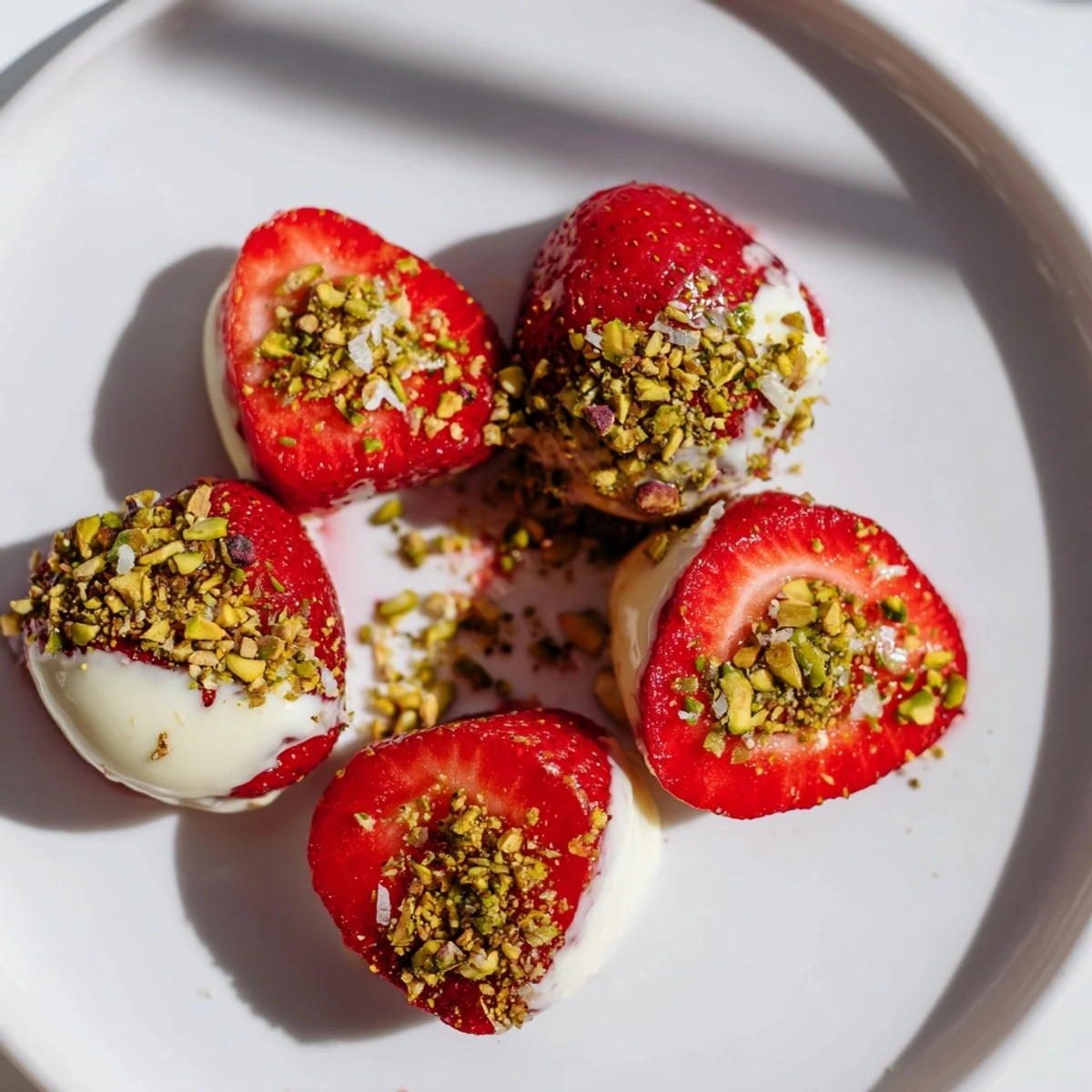 Yogurt Dipped Strawberry Half-Circles, creamy yogurt coating vibrant red strawberry halves, perfect chilled dessert.