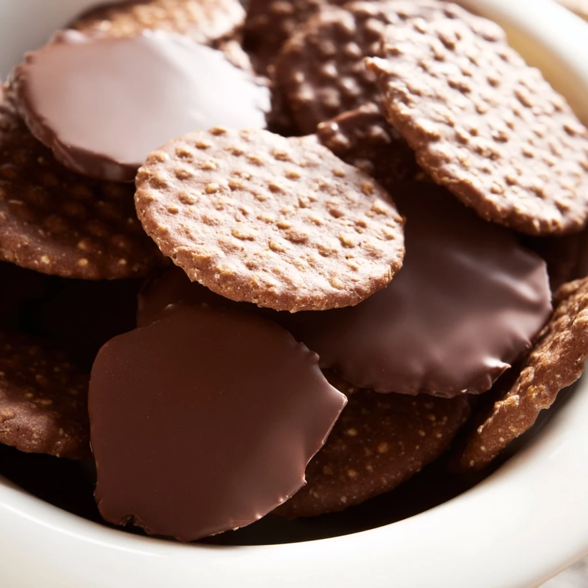 Warm, golden Simple Cookies: Vanilla Wafers, beautifully dipped in flowing, glossy chocolate, ready to enjoy.