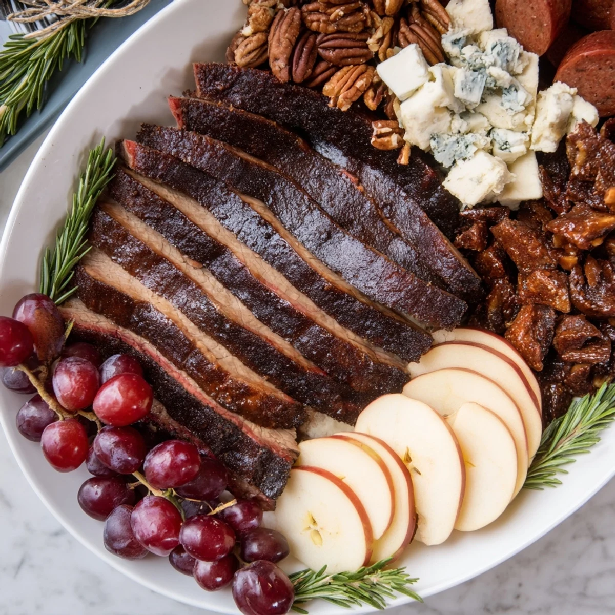 This tantalizing Smoky BBQ & Bourbon Companion features smoky meats, cheeses, and decadent dark chocolate.