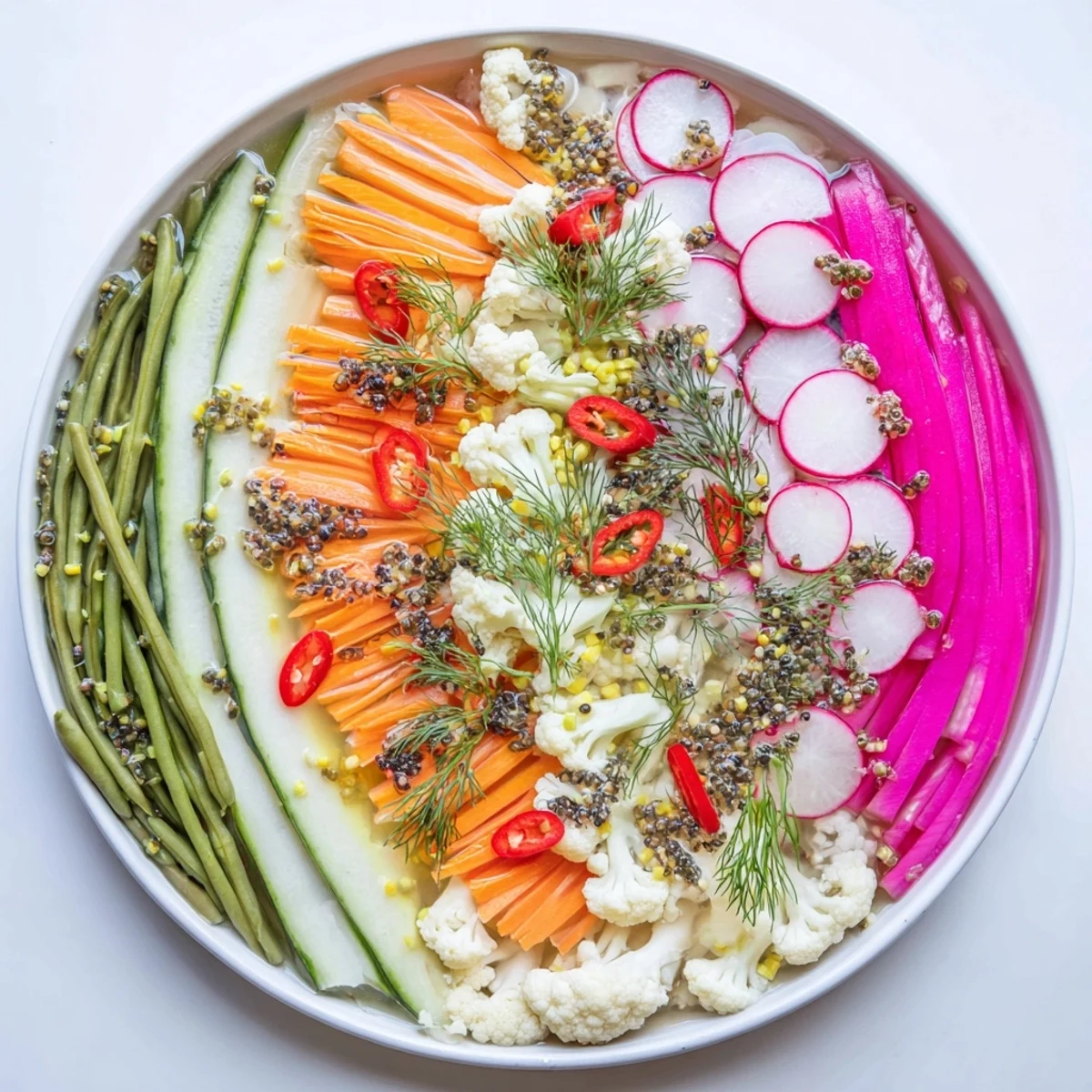 Vibrant The Pickled & Fermented Feast showcases colorful pickled vegetables, attractively arranged for serving, ready to eat.