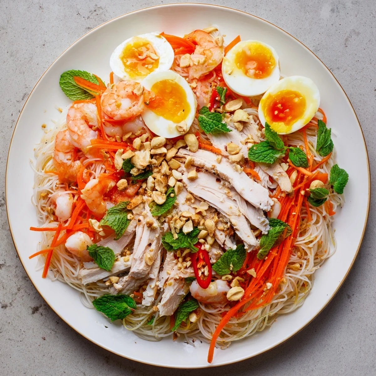 Beautifully arranged Asian Fusion Noodle Bowl Board features noodles, protein, and fresh ingredients, perfect for sharing.