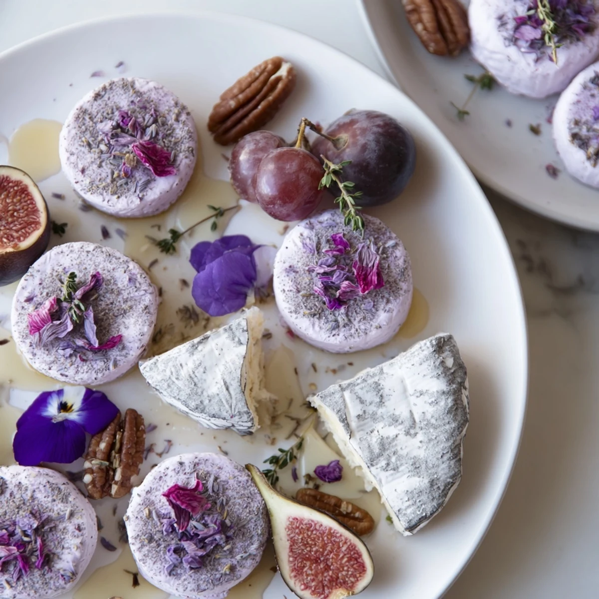 The "Lavender Haze" cheese platter offers a sophisticated blend of flavors and textures, perfect for sharing.