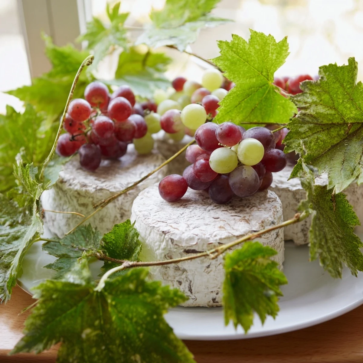 A mouthwatering arrangement: The Rustic Vineyard appetizer boasts fresh grapes and creamy farmhouse cheese.