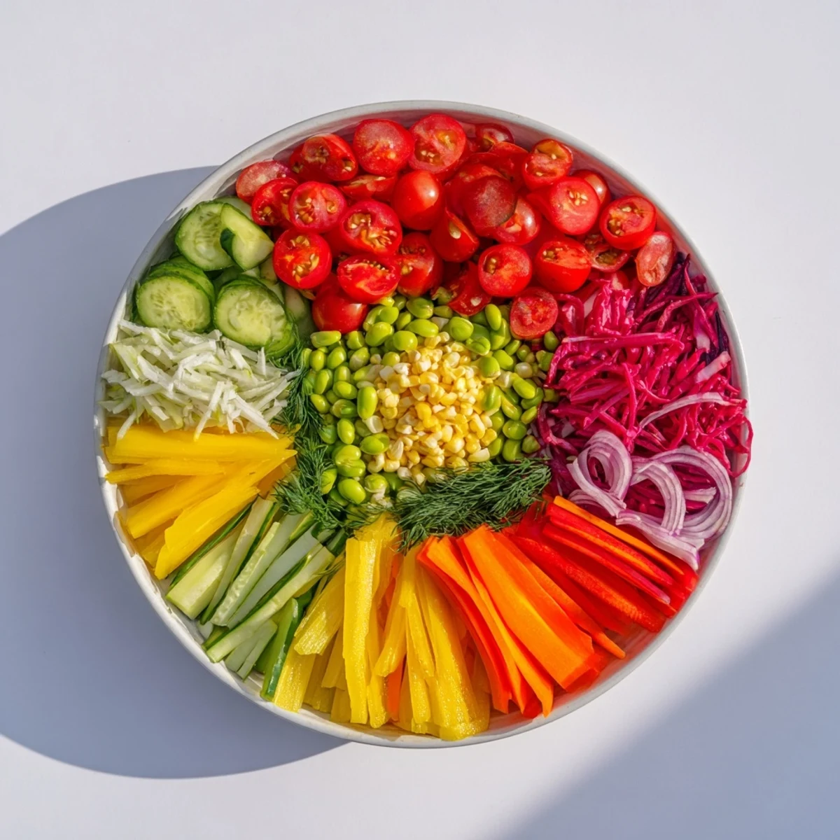 Behold the colorful layers of The Prism Burst salad, a feast for the eyes and wonderfully flavorful.