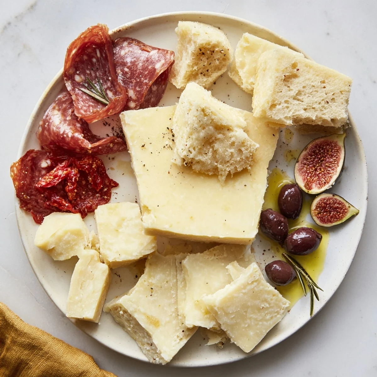 A Rustic Italian Farmhouse Board, brimming with textures; perfect cheeses, cured meats, and torn bread.