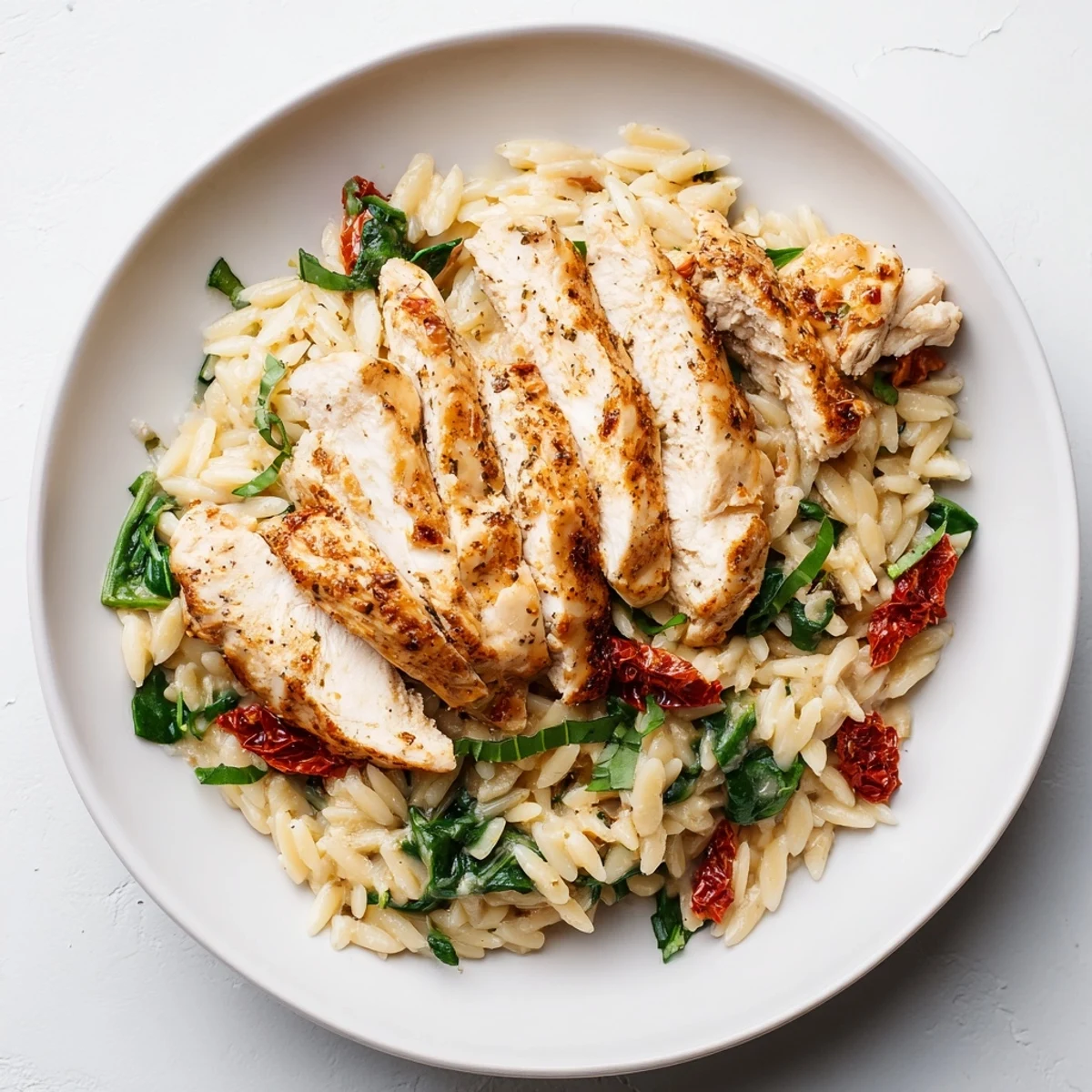 Creamy Marry Me Chicken Orzo, featuring sliced chicken and rich parmesan sauce, perfect for dinner.