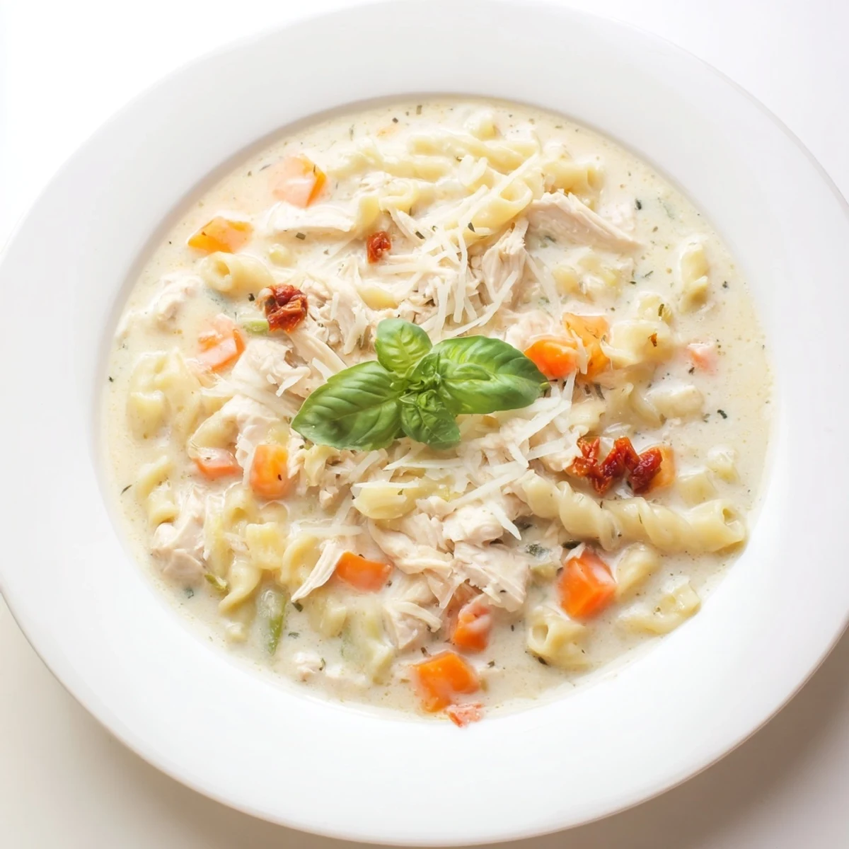 Creamy Marry Me Chicken Soup with tender shredded chicken and vibrant sun-dried tomatoes is delicious.