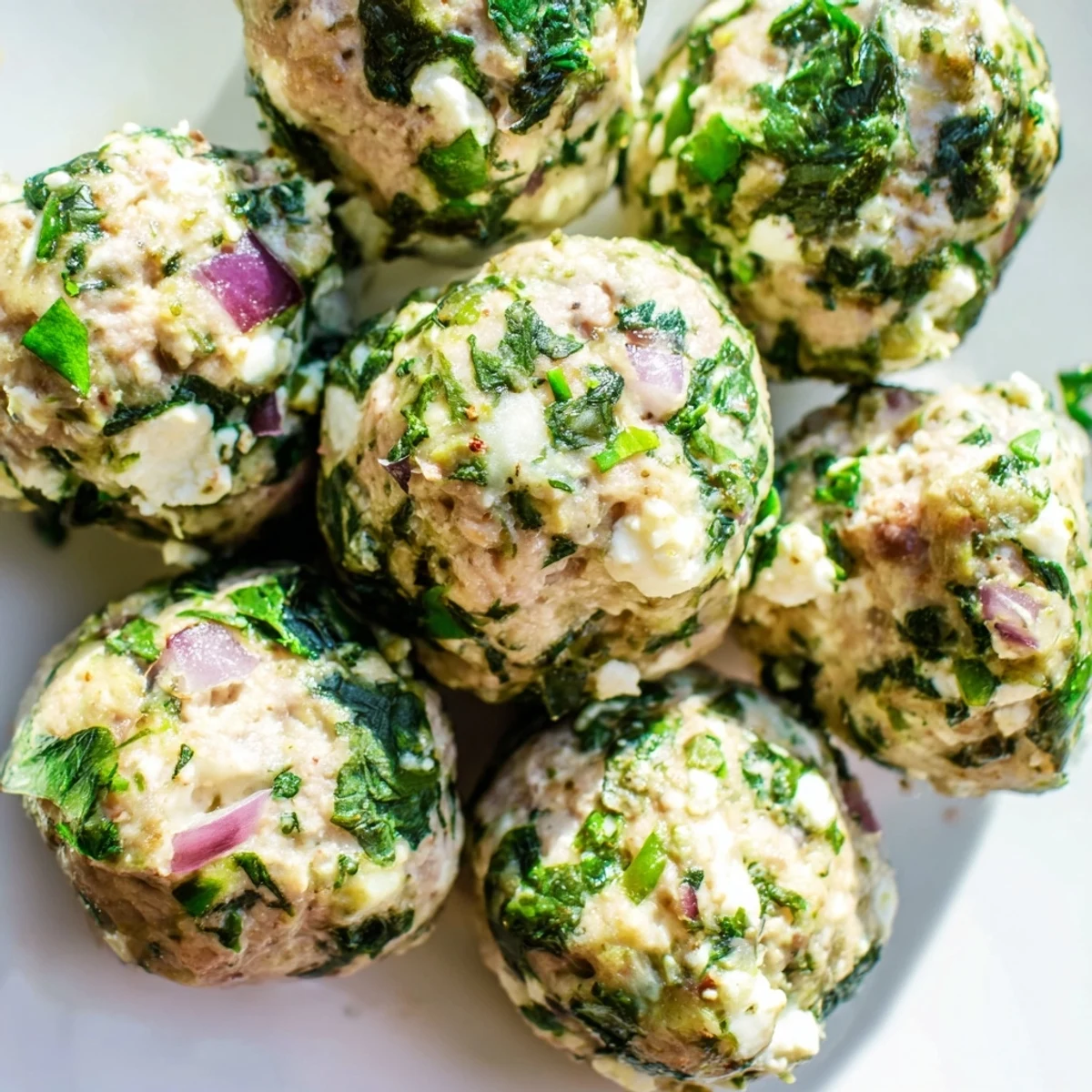 Juicy spinach feta turkey meatballs, golden brown and ready to eat, perfect for a healthy dinner.