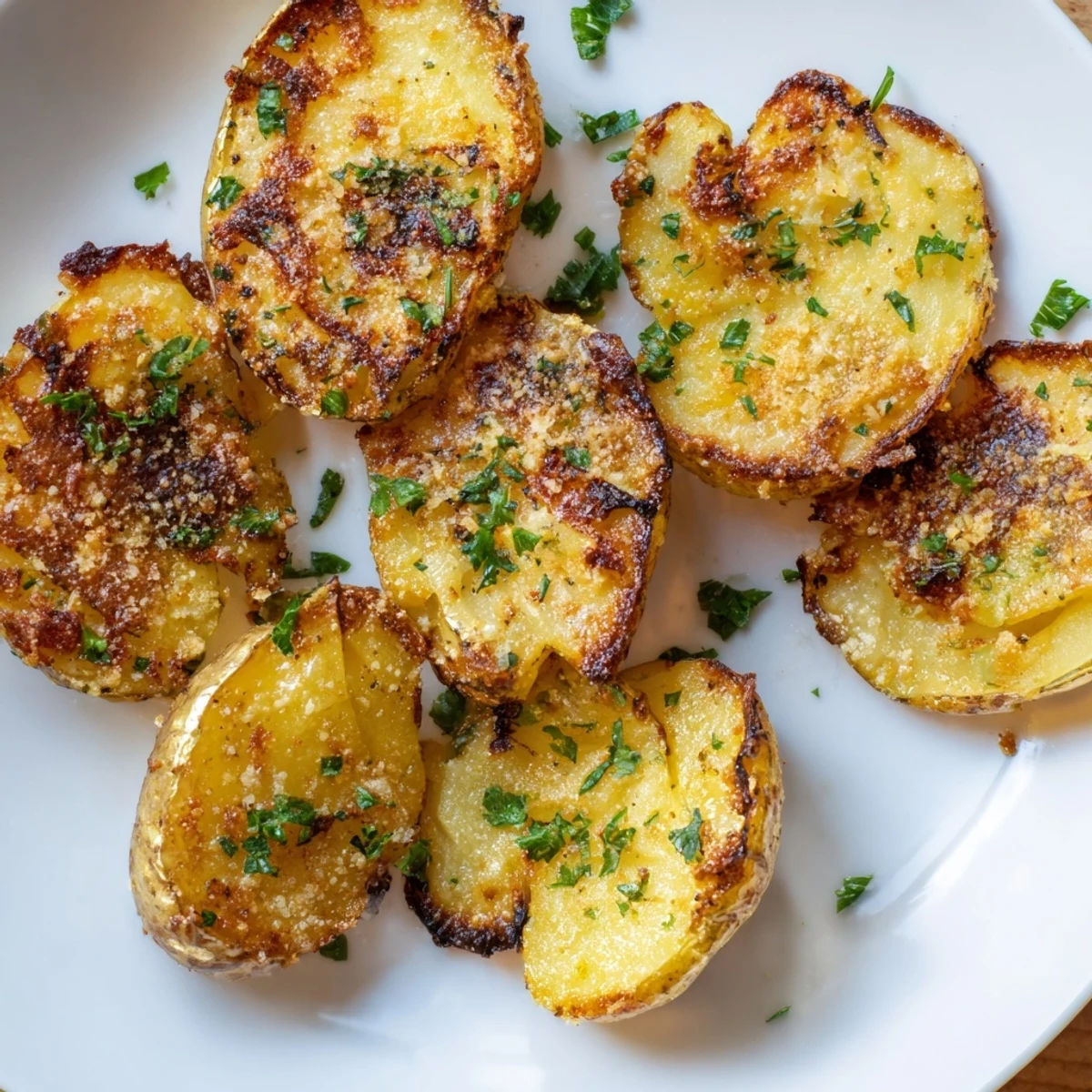 Oven-baked Garlic Parmesan Potatoes, boasting a crispy exterior with melted cheese, perfect for sharing.