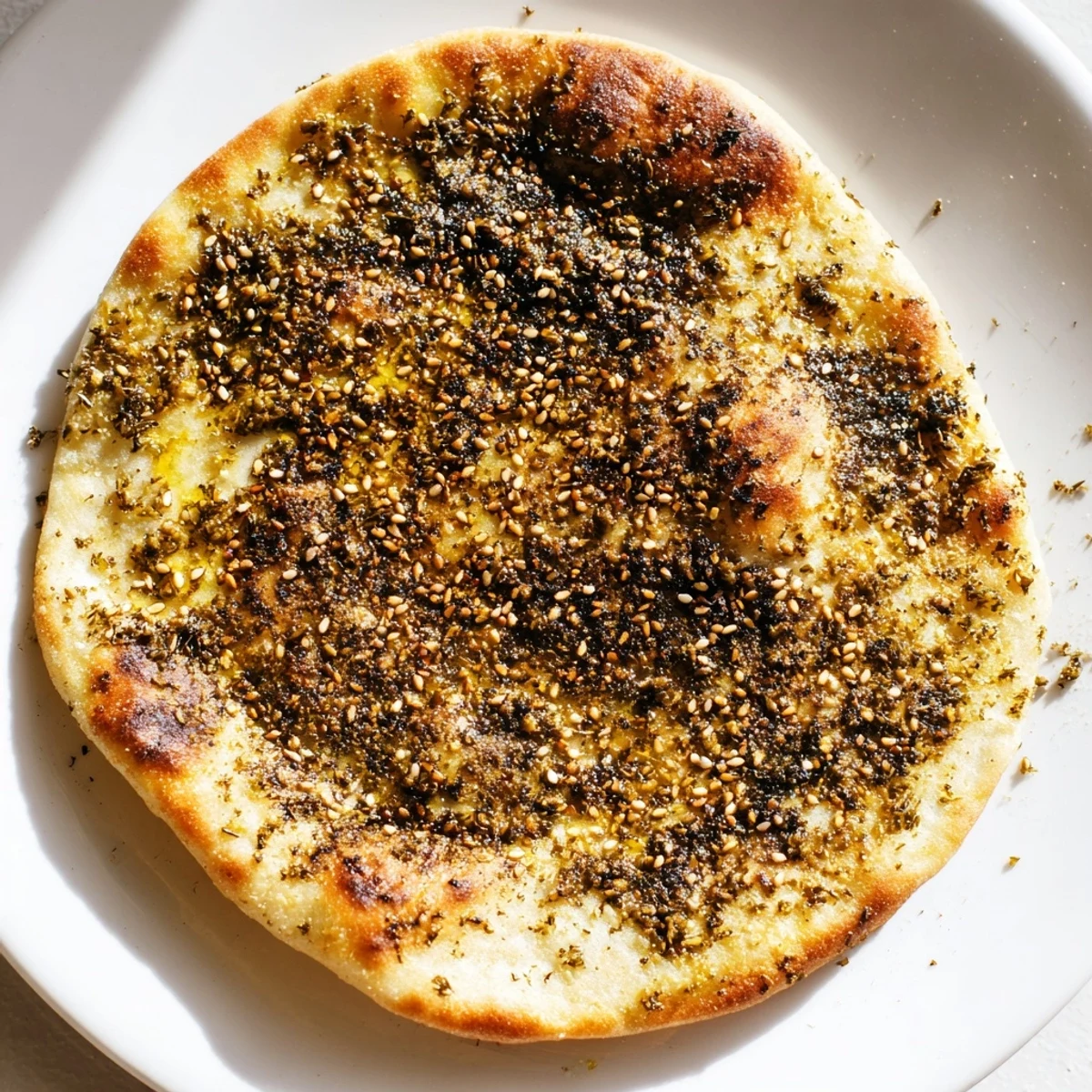 Freshly baked Levantine Zaatar Bread offers a delicious aroma and is sprinkled with sesame seeds.