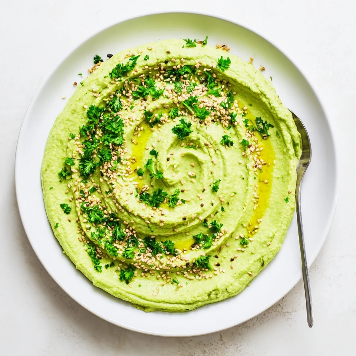 Creamy homemade Edamame Hummus spread on crisp pita chips, alongside colorful raw vegetables like carrots and cucumbers for a healthy snack.