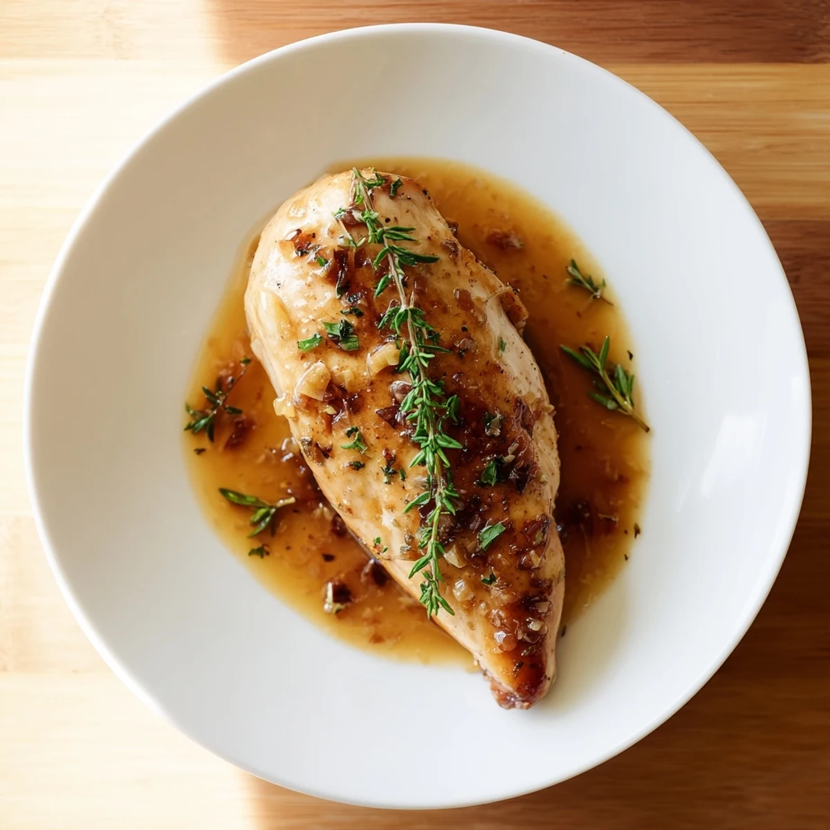 A close-up shows tender chicken simmering in a sweet and tangy honey Dijon sauce, perfect over mashed potatoes for dinner.