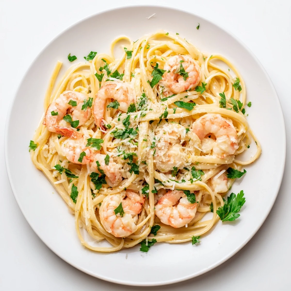 Creamy Garlic Shrimp Pasta with plump shrimp swimming in a rich, garlicky cream sauce tossed with al dente linguine.