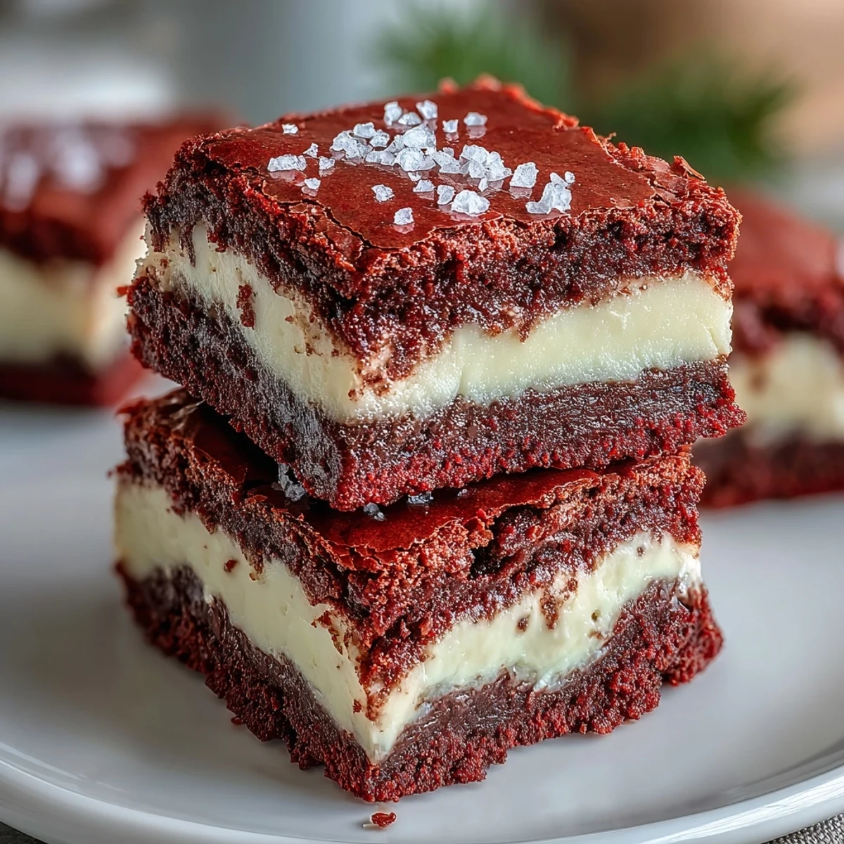 Slice of a Red Velvet Cheesecake Brownie revealing fudgy texture and rich red velvet against a rustic wooden board.