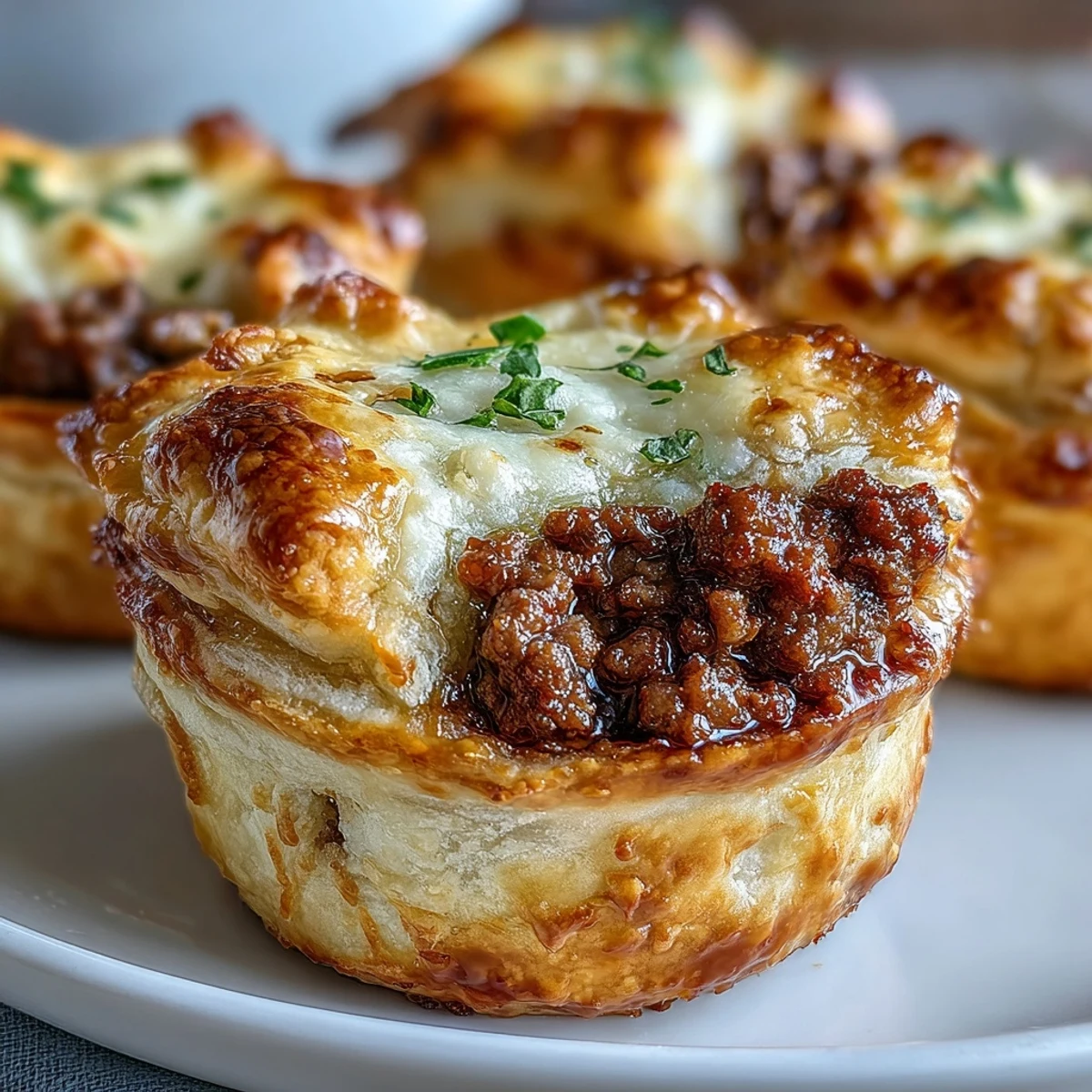 Spiced Mini Beef Tourtières with a delicate crust, ready to serve as a festive appetizer.