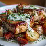 Tender ranch pork chops slow-cooked with baby potatoes and carrots in a velvety, creamy sauce for dinner.