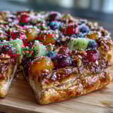 Rustic summer stone fruit galette with almond frangipane, golden crust cradling juicy peaches, plums, and cherries in a flaky pastry.