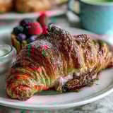 Vibrant Mothers Day brunch board with flaky croissants, fresh berries, and mimosas for a festive morning celebration.