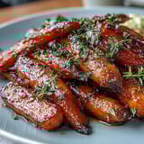 Oven-roasted carrots in a honey-thyme glaze, tender and fragrant, ideal for holiday tables or family dinners.
