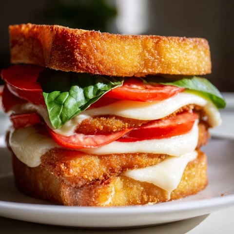 Golden, breaded chicken cutlets topped with melted mozzarella, fresh basil, and ripe tomato slices on toasted ciabatta.