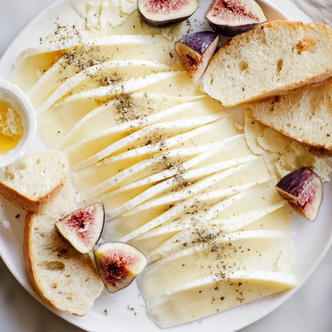 A close-up of the elegant French Bistro Elegance appetizer showcasing fresh figs paired with creamy cheeses.