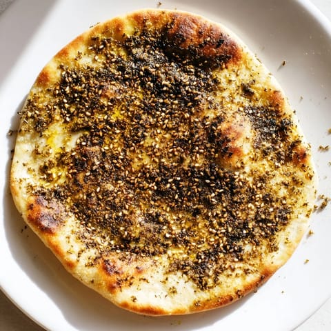 Freshly baked Levantine Zaatar Bread offers a delicious aroma and is sprinkled with sesame seeds.