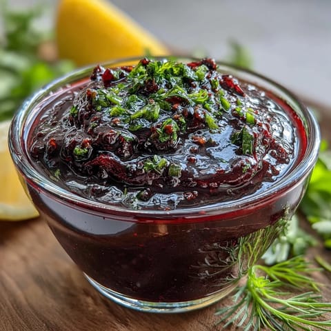 Vibrant Black Currant Vinaigrette drizzled over a fresh spinach and goat cheese salad, garnished with toasted walnuts and bright berries.