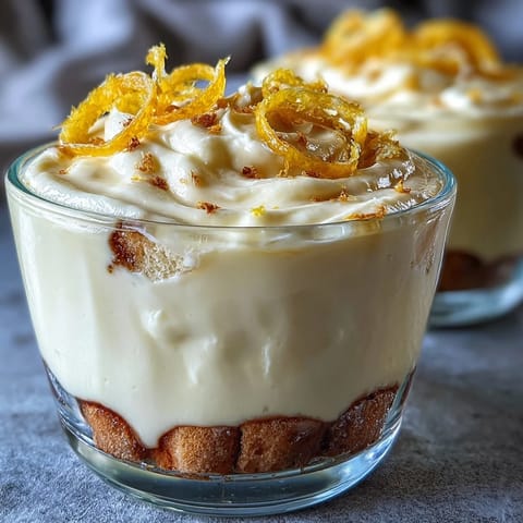 Zesty limoncello tiramisu cups with creamy mascarpone, fresh lemon zest, and delicate ladyfinger layers.