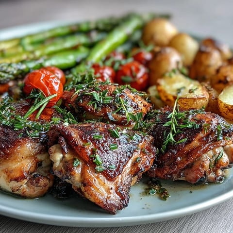 Healthy Easy Sheet Pan Chicken with Spring Veggies, roasted to golden perfection with asparagus, cherry tomatoes, and snap peas.