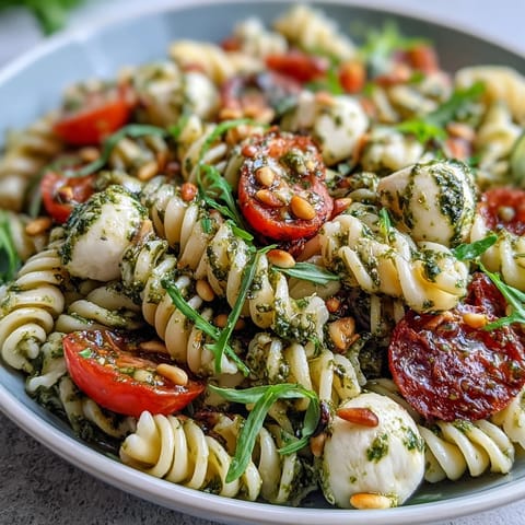 Summer Pasta Pesto Tomato Mozzarella
