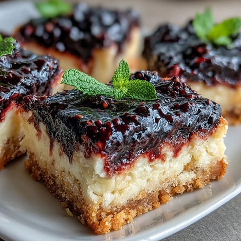 Vibrant, swirled lemon bars with rustic blackberry topping, ready to slice.