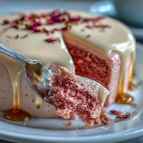 A delicate pink Bridal Shower Rosé Velvet Cake with shimmering gold cascade.