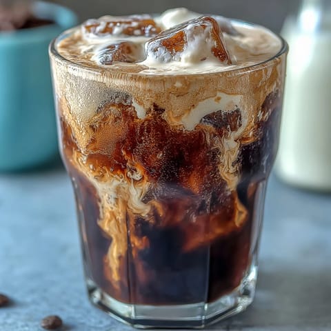 Smooth cold brew coffee with creamy vanilla sweet cream topping served over ice.