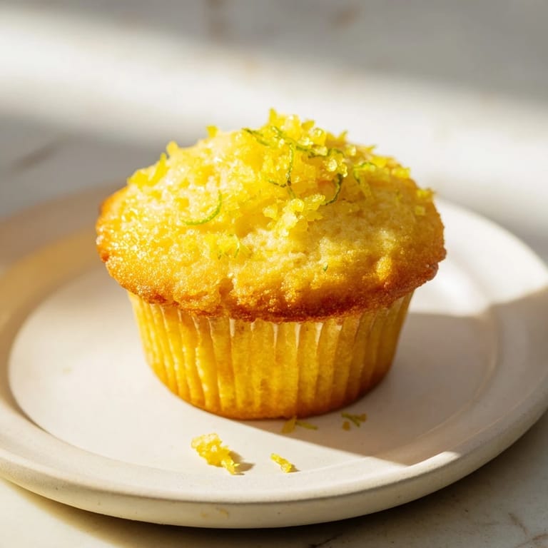 Fluffy Simple Sweet Lemon Zest Muffins, with a tender crumb, ready to enjoy for brunch or dessert.