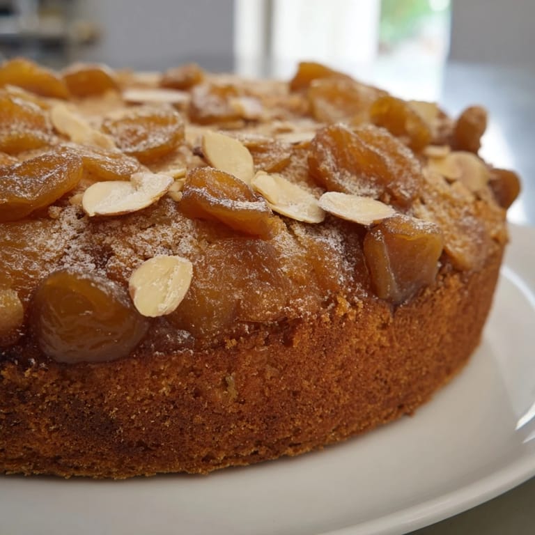 A slice of Soft Sweet Plum-Infused Almond Cake, showing a moist interior with sweet fruit, ready to serve.