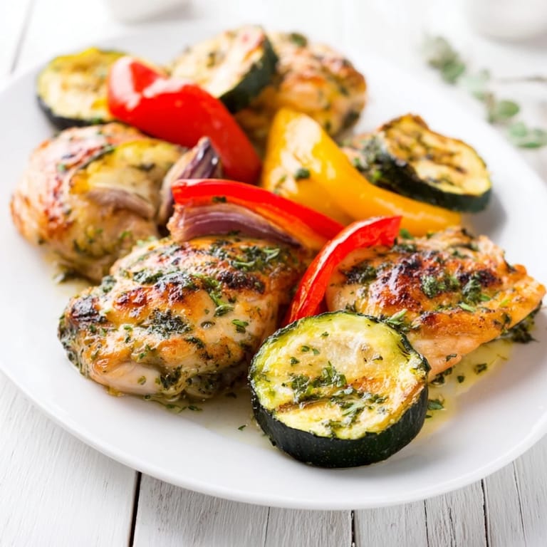 Golden-brown basil-soft chicken nestled among colorful roasted vegetables, a delightful sheet pan dinner.