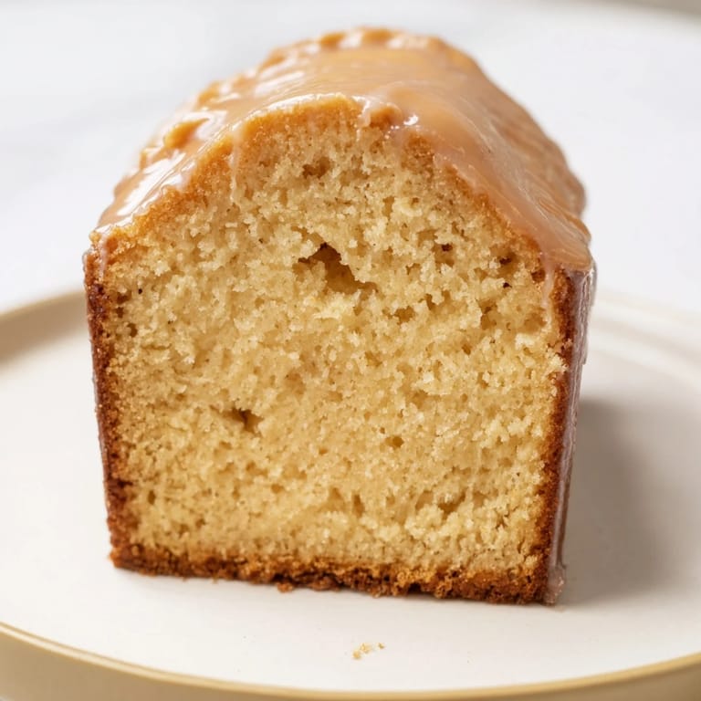 This beautiful golden honey pound cake displays a moist crumb, perfect for a cozy afternoon treat.
