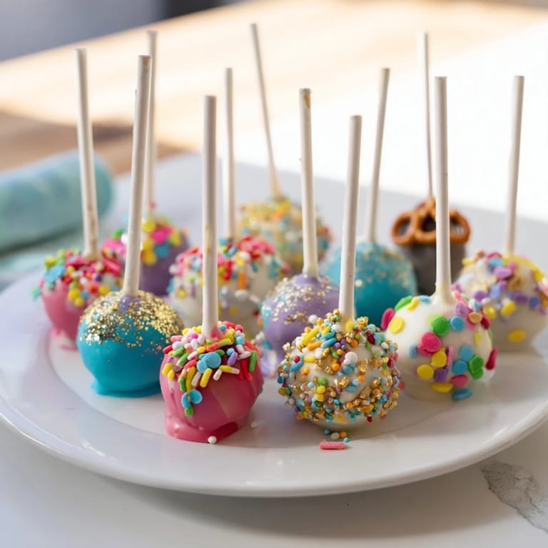 Festive Ornament Ball Cake Pops glistening with sprinkles and ready to be enjoyed at a celebration.