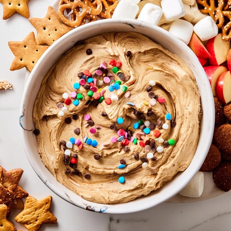 Arrangement of dippables around Gingerbread House Dip, perfect for a cheerful gathering, deliciously rich.