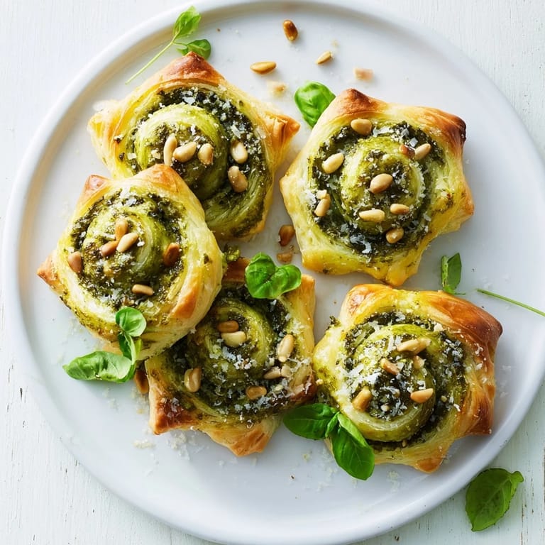 View of delicate Savory Bites: Star-Shaped Pesto Pinwheels, freshly baked, smelling of basil and Parmesan, perfect for sharing.