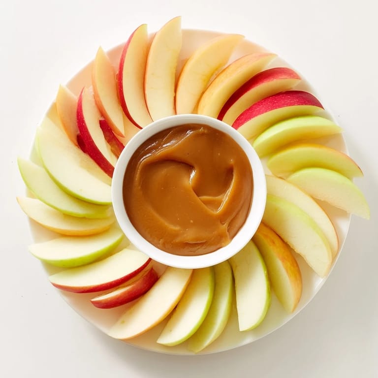 This image shows tempting Apple Slices with Caramel Dip ready for sharing on a platter.