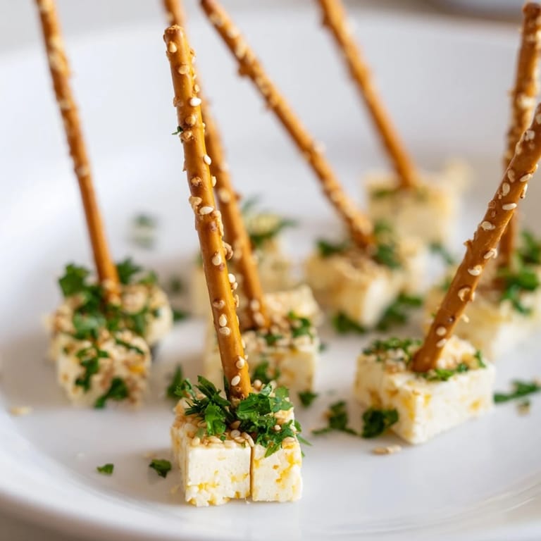 Festive party-ready cheddar cheese and pretzel stick "sparklers," simple and elegant to make.