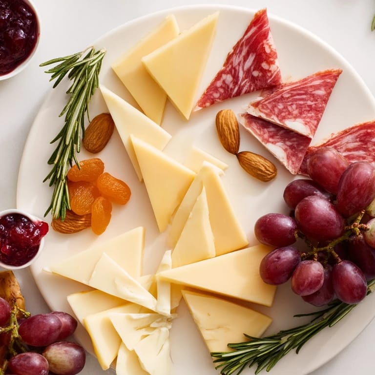 Delicious triangles of cheese and cured meats arranged for a dazzling Geometric Gala party platter.